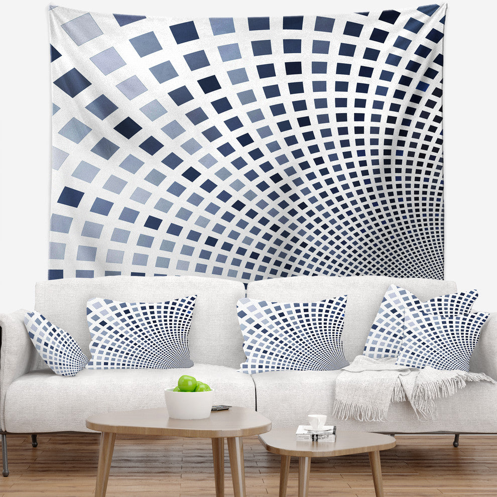 Blue Square Pixel Mosaic Illustration Abstract Wall Tapestry, 92"x78"