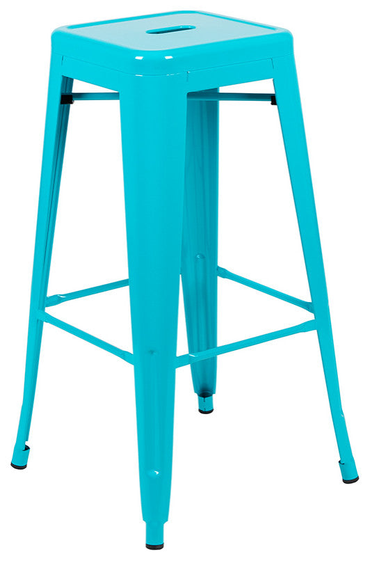 30" Metal Indoor Bar Stool, Stackable Set of 4, Teal