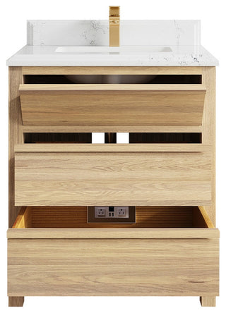 Elizabeth Oak 30" Single Sink Vanity, White 1.5" Empira Quartz