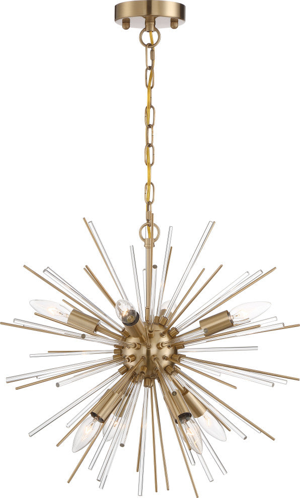 Cirrus - 8 Light Chandelier - with Glass Rods - Vintage Brass Finish