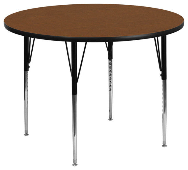 42'' Round Oak HP Laminate Activity Table, Standard Height Adjustable Legs