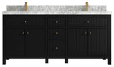 Sonoma 72 Double Sink Reeded Bath Vanity in Black 2" Carrara Marble