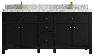 Sonoma 72 Double Sink Reeded Bath Vanity in Black 2" Carrara Marble