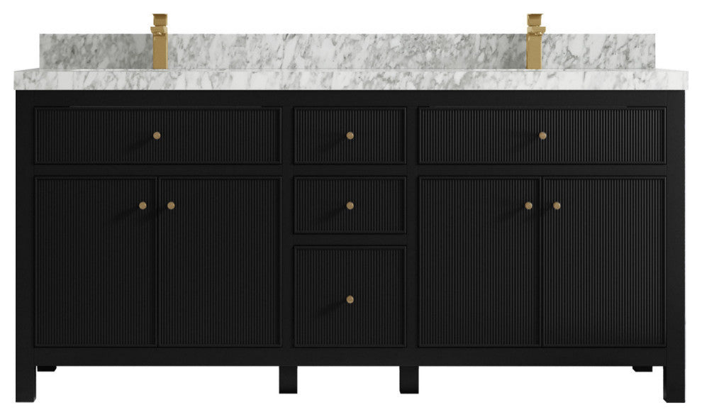 Sonoma 72 Double Sink Reeded Bath Vanity in Black 2" Carrara Marble