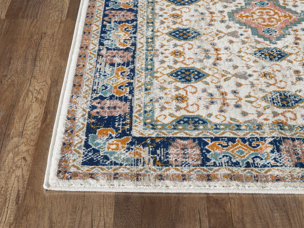 Abani Porto PRT150A Traditional Ivory and Orange Medallion Area Rug