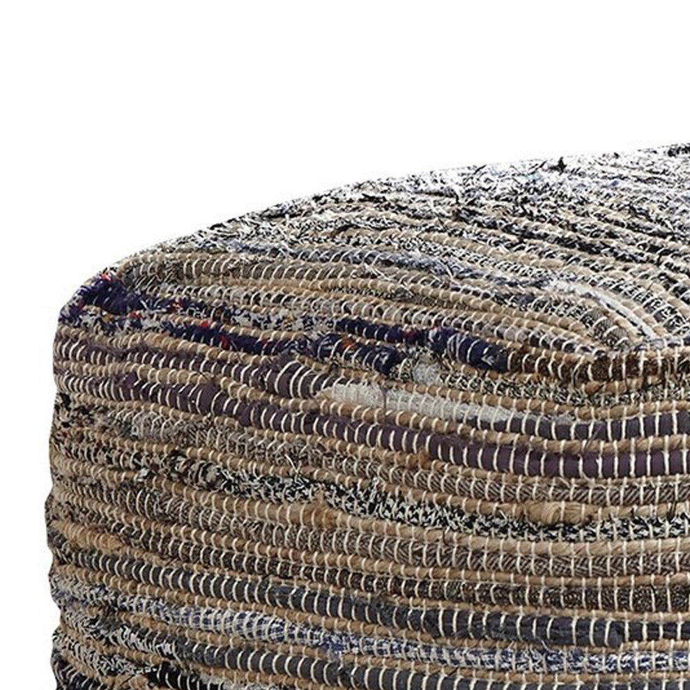 Benzara BM231907 Handwoven Square Shaped Pouf With Zipper, Multicolor