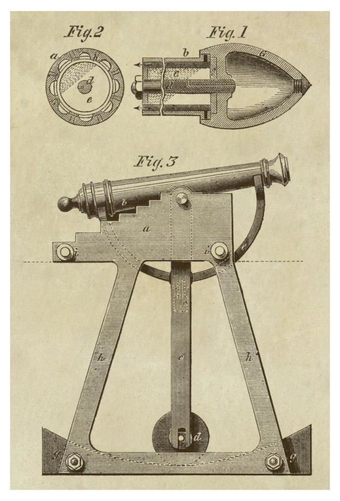 "Device for Adjusting Cannon Trajectory and Accuracy" Paper Art, 26"x38"