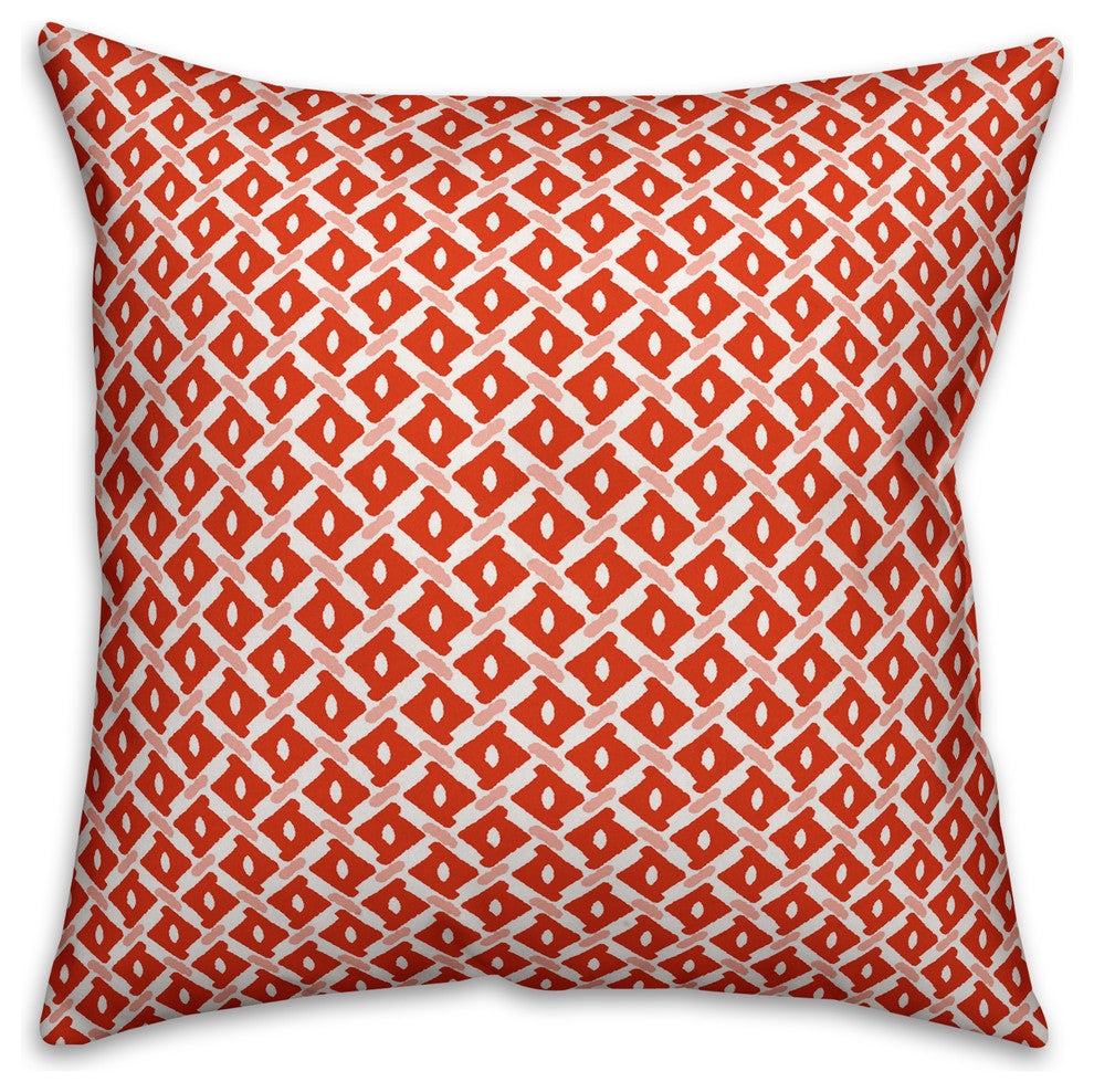 Whimsical Diamond Pattern, Red Throw Pillow Cover, 18"x18"