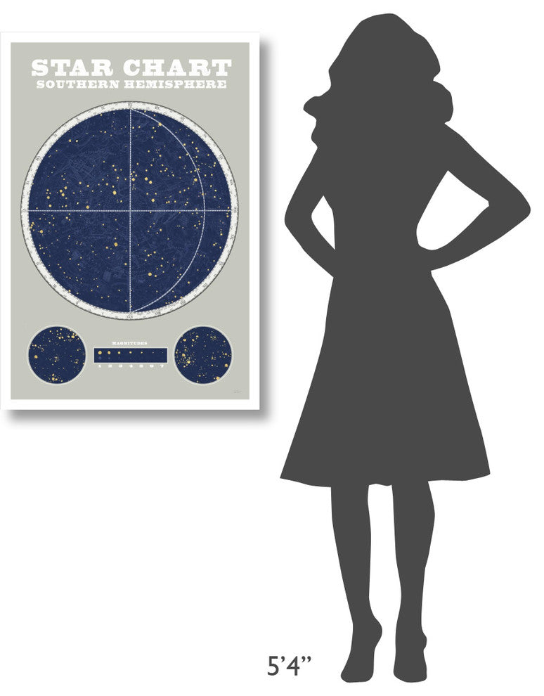 "Southern Star Chart Blue Gray" Digital Paper Print by Sue Schlabach, 26"x38"