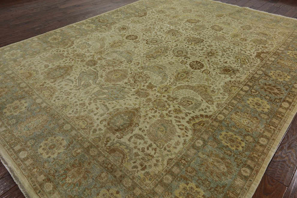 Oriental Hand-Knotted Ivory Chobi Peshawar Wool Rug, 9'x12'