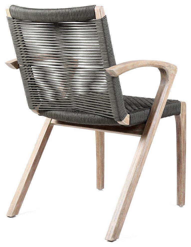 Brielle Outdoor Light Eucalyptus Wood and Charcoal Rope Dining Chairs Set of 2