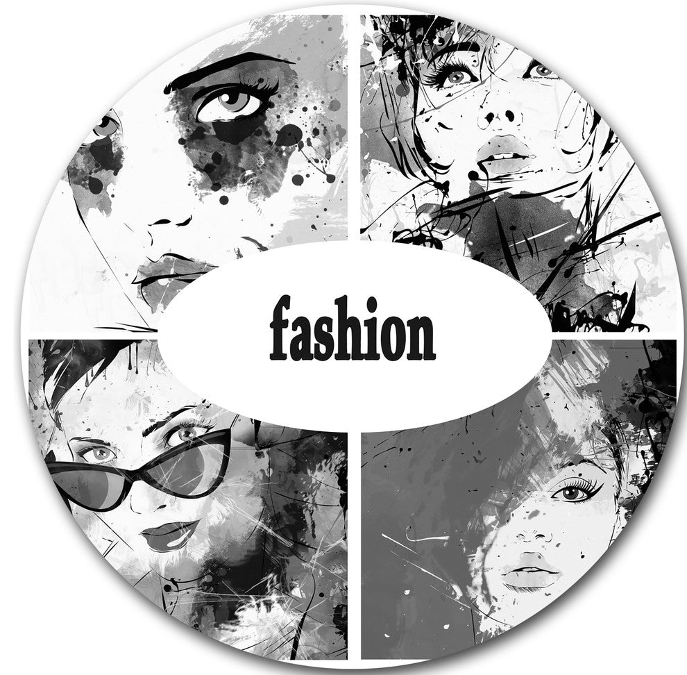 Collage Of Girl Faces, Portrait Digital Art Round Wall Art, 11"