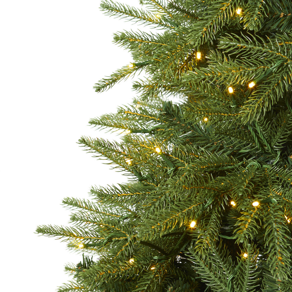 8' Vancouver Fir Natural Look Faux Xmas Tree W/ Clear Lights & Bendable Branches