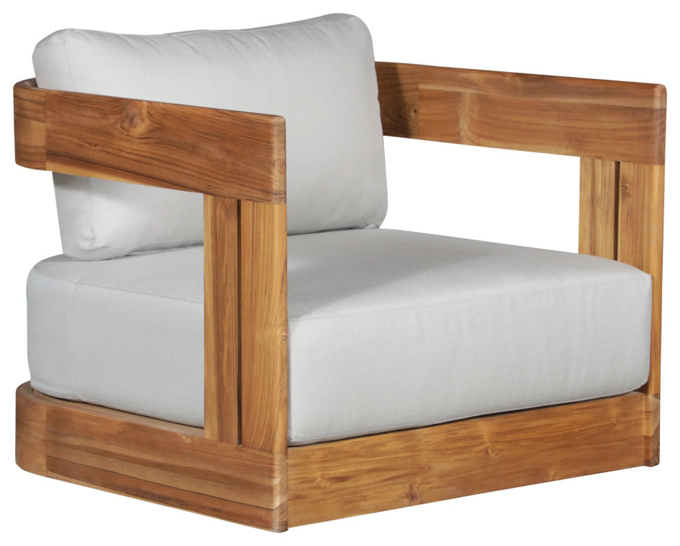 Paradiso Outdoor Solid Teak Swivel Chair - Light Grey Fabric