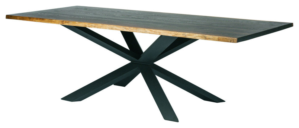 Couture 96-inch Dining Table in Seared Oak and Matte Black Base