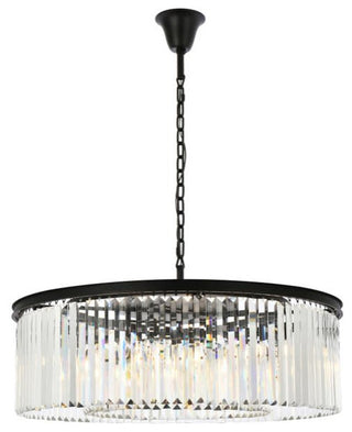 Elegant Lighting 1238G43/RC Sydney 10 Light 44"W Crystal Drum - Matte Black