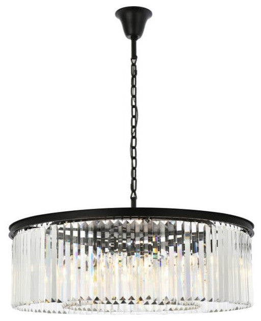 Elegant Lighting 1238G43/RC Sydney 10 Light 44"W Crystal Drum - Matte Black