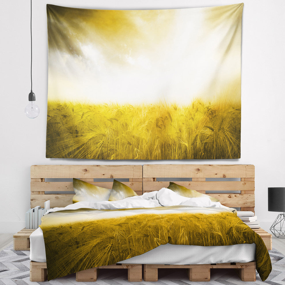 Yellow Meadow under Bright Sun Landscape Wall Tapestry, 39"x32"