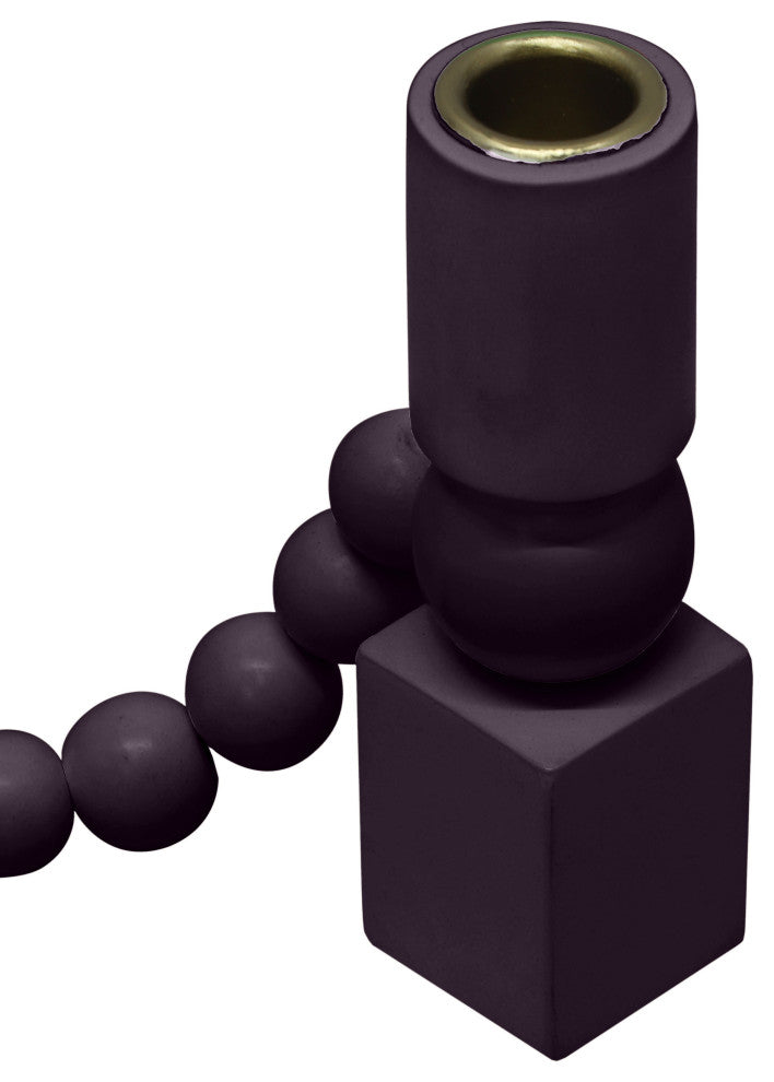Harrison Wooden Candlestick, Merlot, Gold