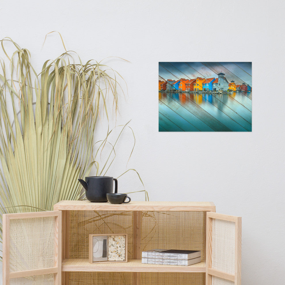Faux Wood Blue Morning at Waters Edge Groningen Unframed Wall Art Prints, 18" X 24"