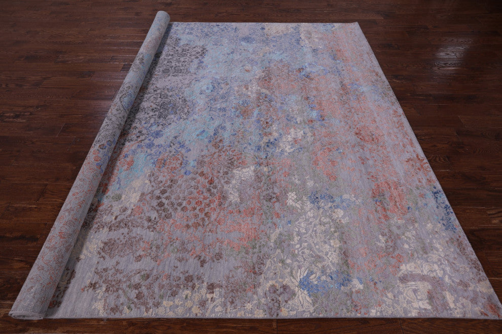 9' Square Wool and Silk Modern Hand Knotted Rug Q11812