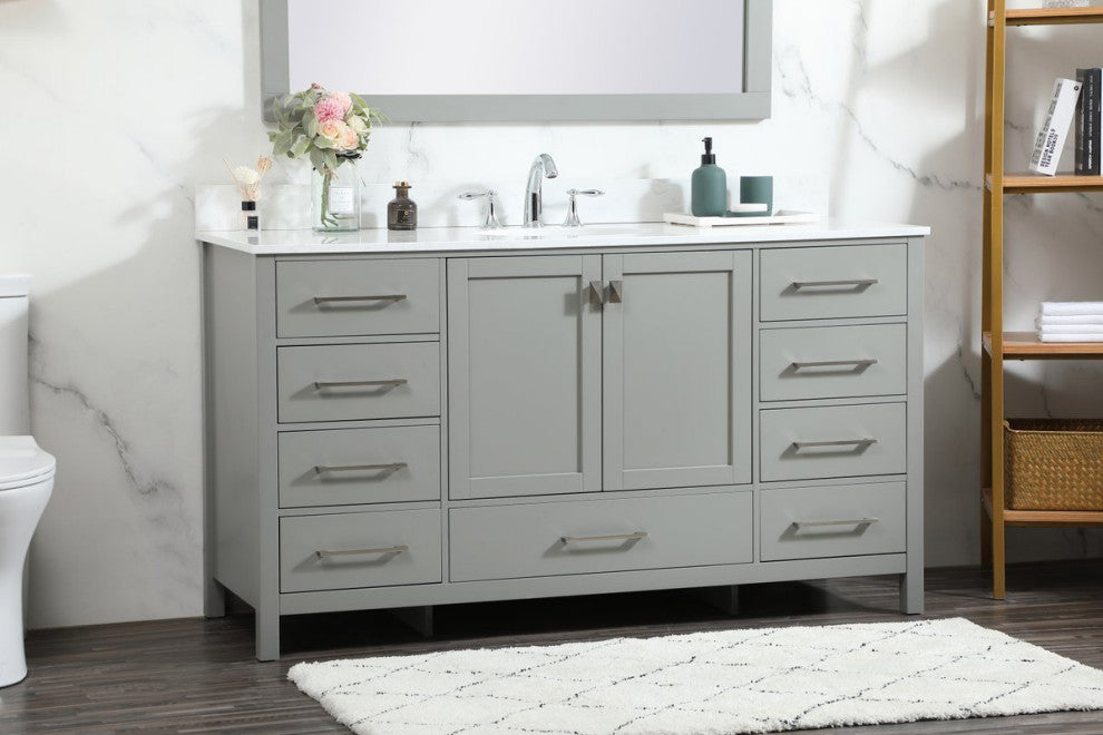 Elegant VF18860GR-BS 60"Single Bathroom Vanity, Gray With Backsplash