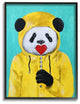 Yellow Coat Panda With A Lollipop, Framed, 24"x30"
