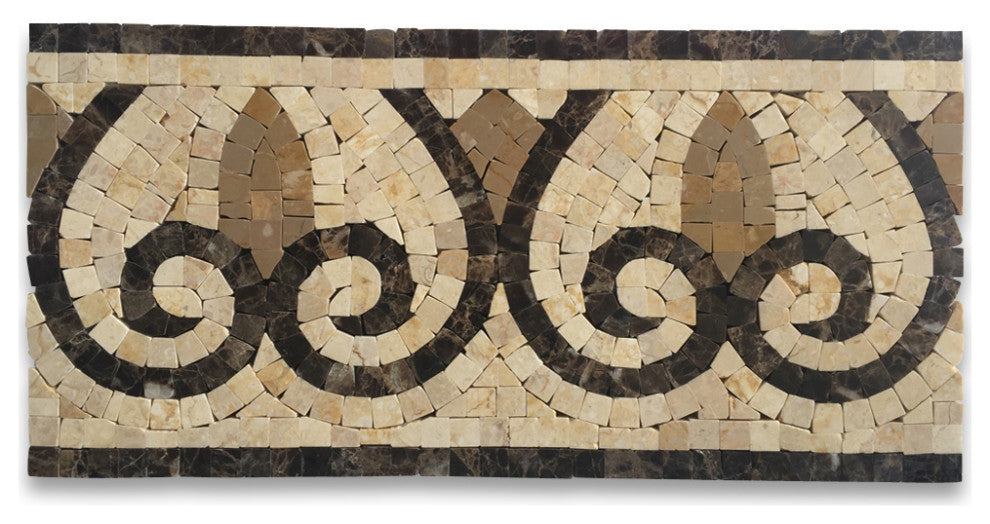 Marble Mosaic Border Listello Accent Tile Chandelier Emperador 5.9x12, 1 piece