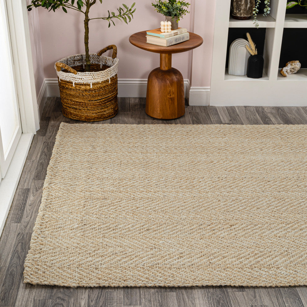 Espina Hand Woven Herringbone Chunky Jute Ivory 4 x 6 Rug