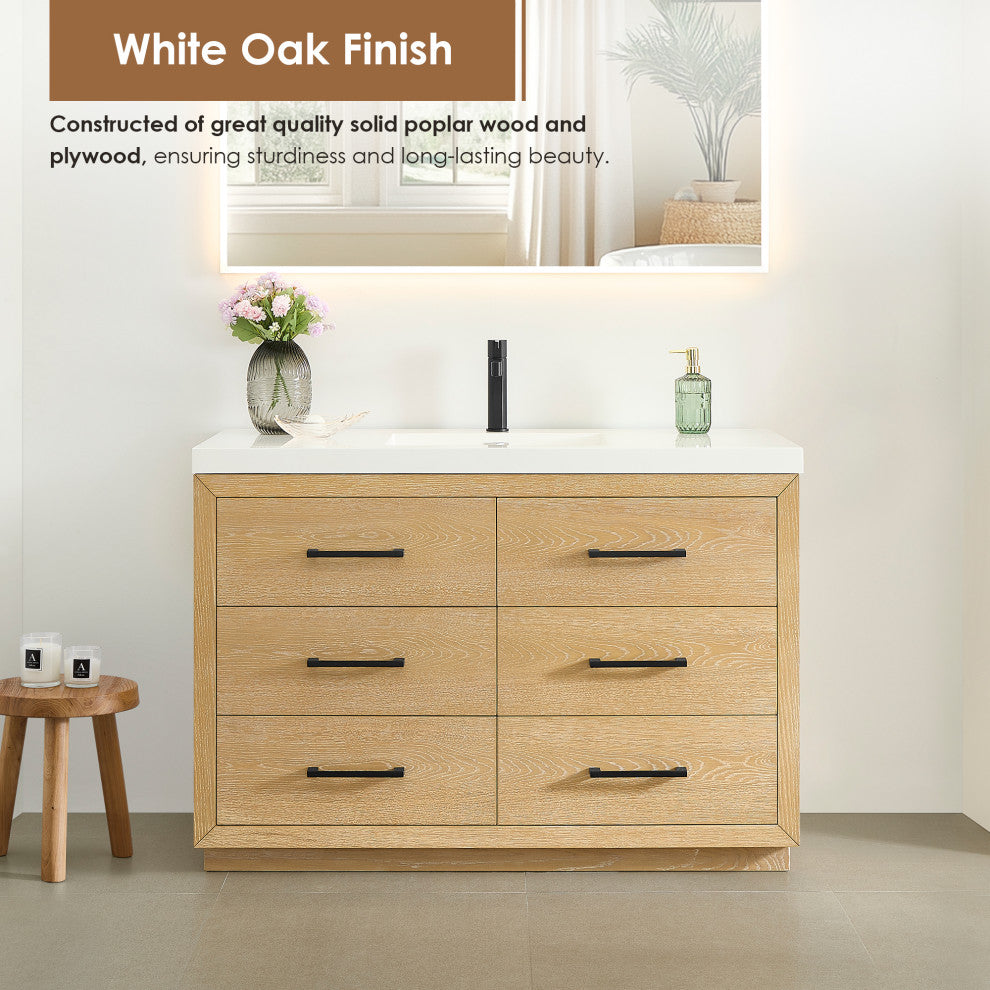 Sigrid Bathroom Vanity, White Oak, 48", No Mirror