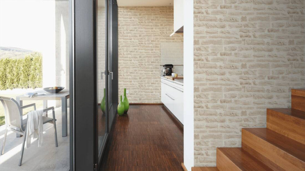 Textured Wallpaper Brick Rustic, 355803, Beige Cream Brown, 1 Roll