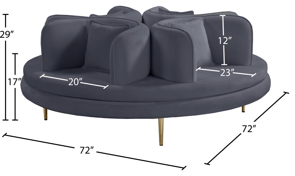 Circlet Velvet Upholstered Roundabout Sofa, Gray