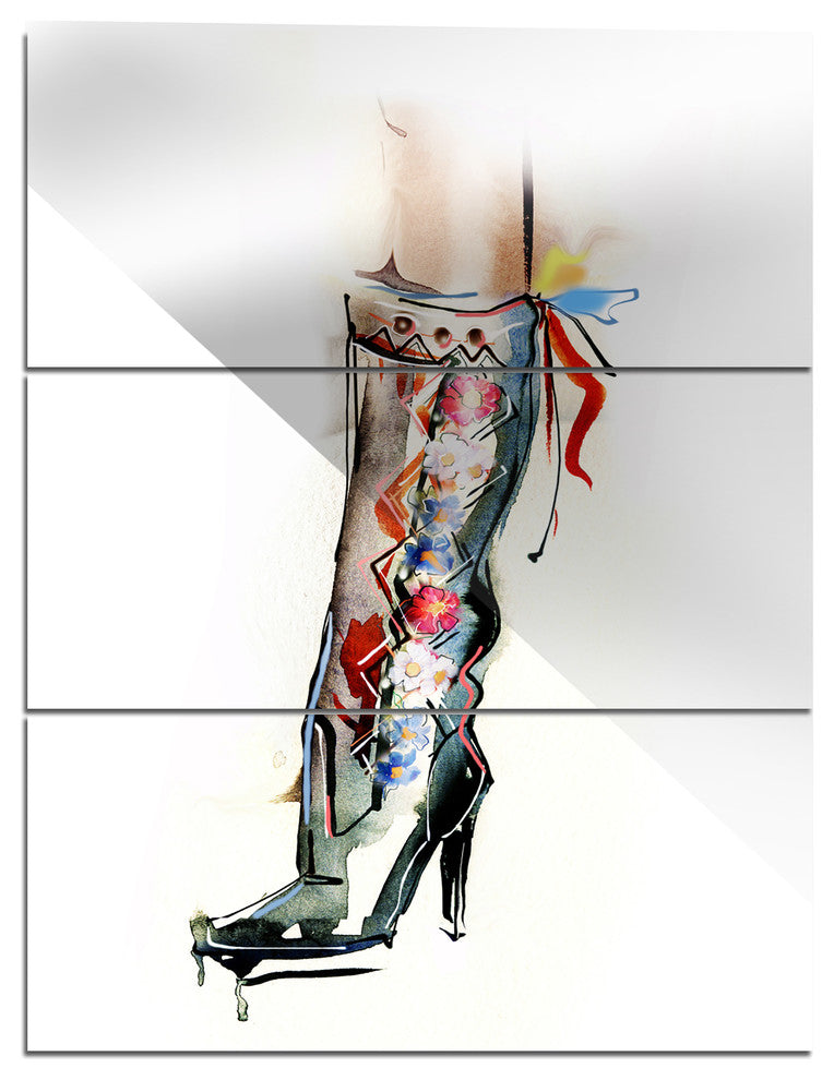 "Decorative Shoe" Digital Glossy Metal Wall Art, 3 Panels, 28"x36"