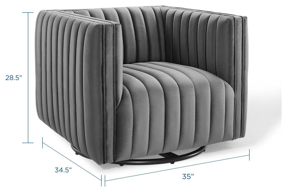 Tufted Armchair Accent Chair, Velvet, Gray, Modern, Lounge Hospitality