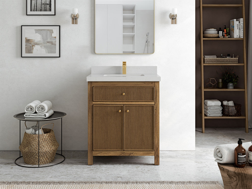 Sonoma Teak 30 Single Sink Bath Vanity in Dark Natural with 2" Carrara Quartz