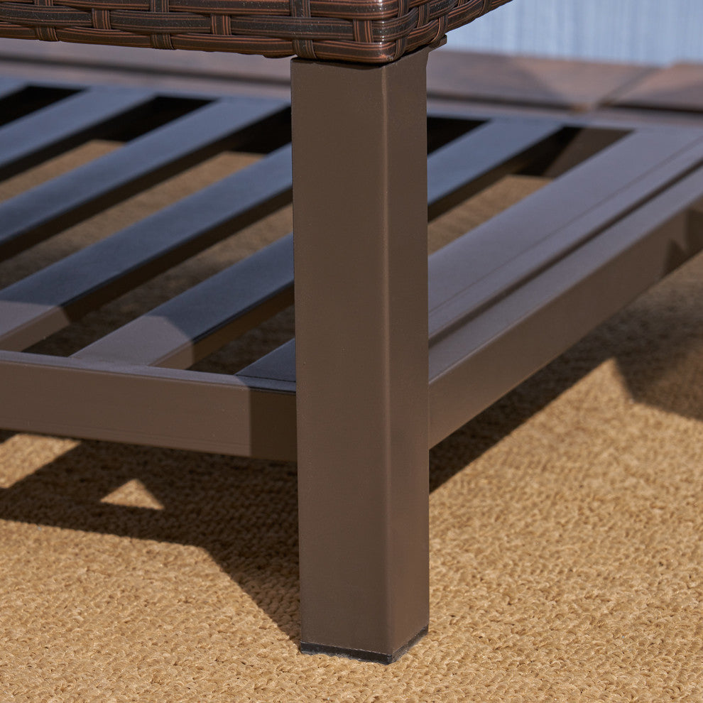 GDF Studio Martina Wicker and Iron Storage Bench With Rack, Multi Brown