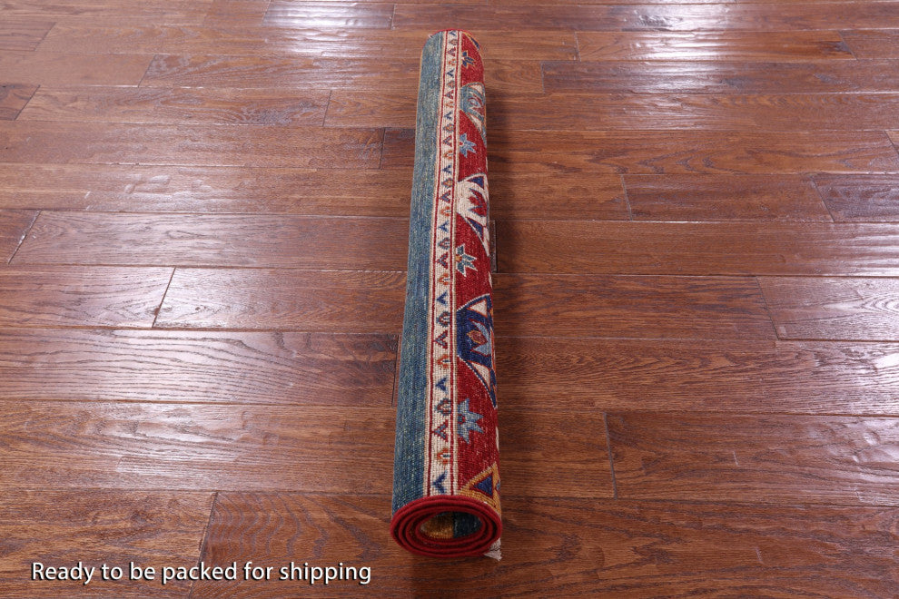 3' Square Super Kazak Khorjin Hand-Knotted Wool Rug Q11052