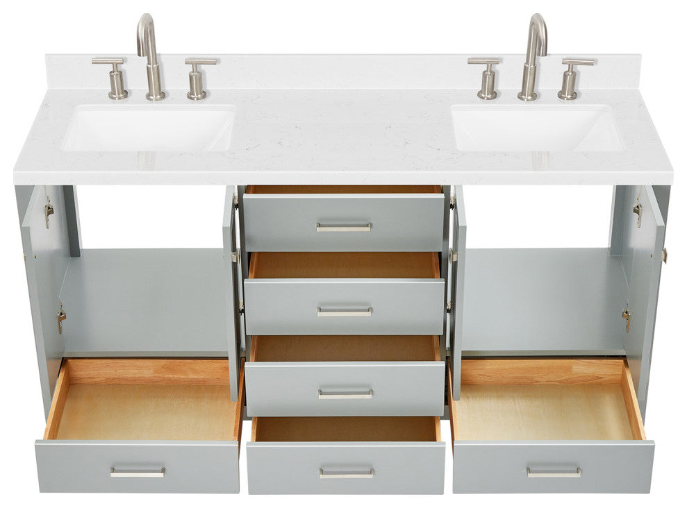 Ariel Cambridge 66" Double Rectangle Sinks Vanity, Carrara Quartz