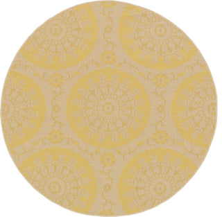 Unique Loom Yellow Medallion Outdoor 6' Round Rug