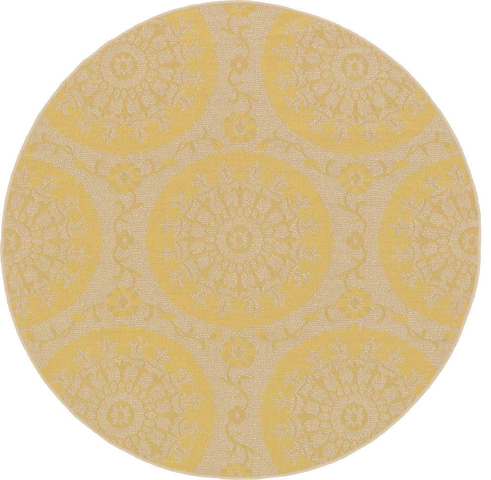 Unique Loom Yellow Medallion Outdoor 6' Round Rug