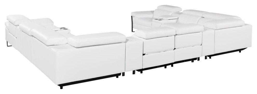 Antonio Italian Leather 12-Piece U-Shaped Power Reclining Sectional, White