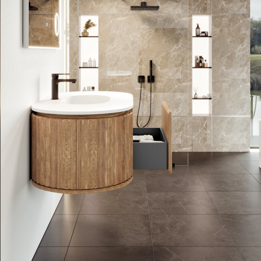 Eviva Haven 39" Medium Oak Wall Mount Vanity, White Solid Surface Integrated Top