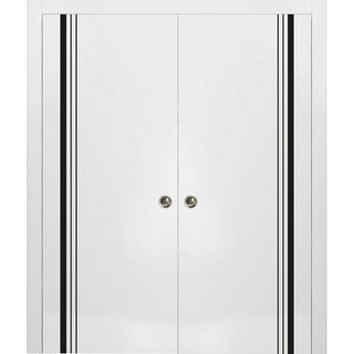French Double Pocket Doors 60x80 | Planum 0011 White Silk | Kit Trims Rail
