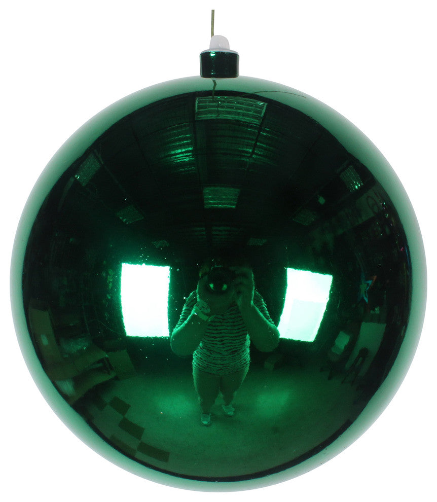 200Mm 8" Shiny Green Ball Ornament Uv Coated With Wire