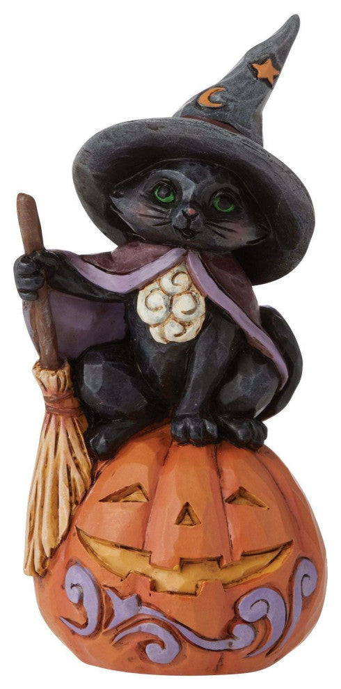 Jim Shore Black Cat On Pumpkin Mini Polyresin Witch Hat 6009515