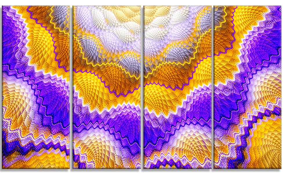 Blue Yellow Snake Skin Flower, Abstract Wall Art Canvas, 48"x28", 4 Panels