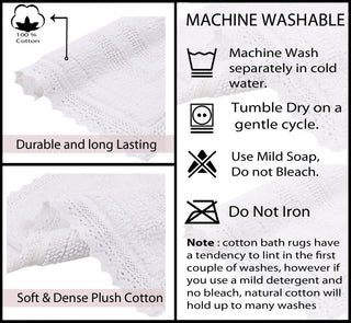 Opulent Reversible 100% Cotton Bath Rug Set, 3 Pcs Set with Runner, White