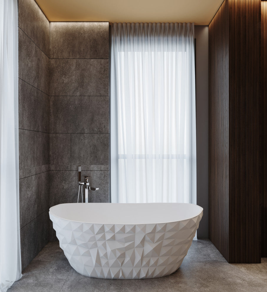 Knightsbrook 64" Freestanding Soaking Solid Surface Stone Resin Bathtub, White