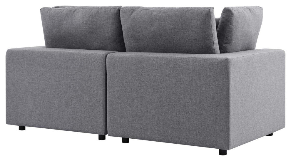 Modular Lounge Loveseat Deep Sofa, Sunbrella, Gray, Modern, Outdoor Patio