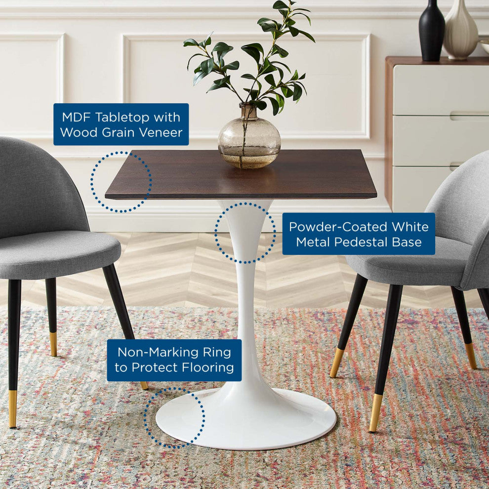 28" Dining Table, Square, White Walnut, Metal, Modern, Bistro Hospitality